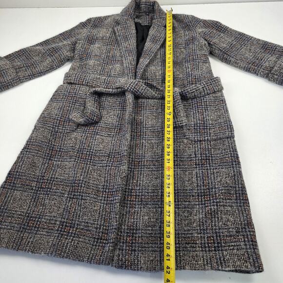 Zara Woman Coat Womens XL Gray Glen Plaid Belted Wrap Wool Alpaca Mohair Blend - Picture 5 of 15